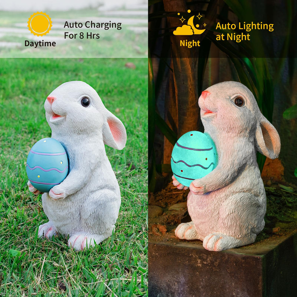 Easter Rabbit Garden Decor Statue with Solar Light 8.2''