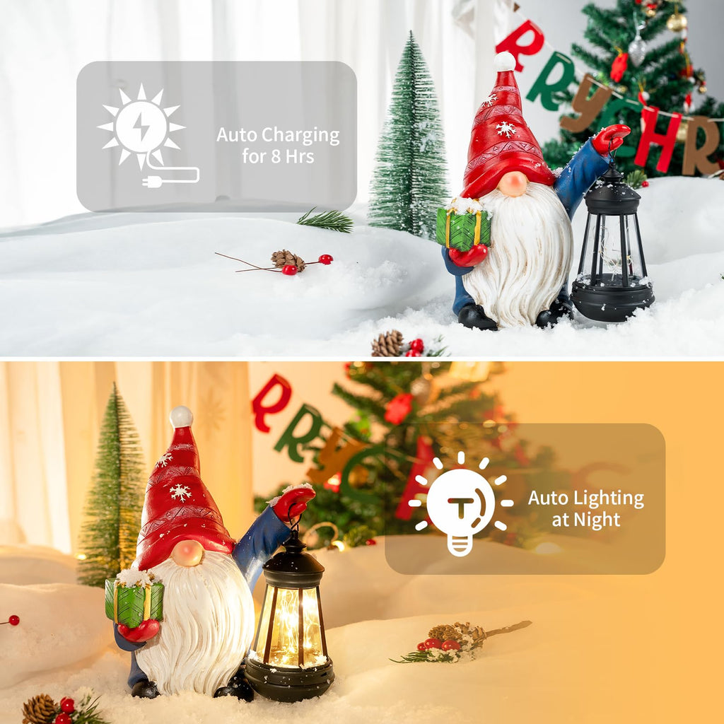 Christmas Gnome Garden Decor Statue with Solar Light 10‘’