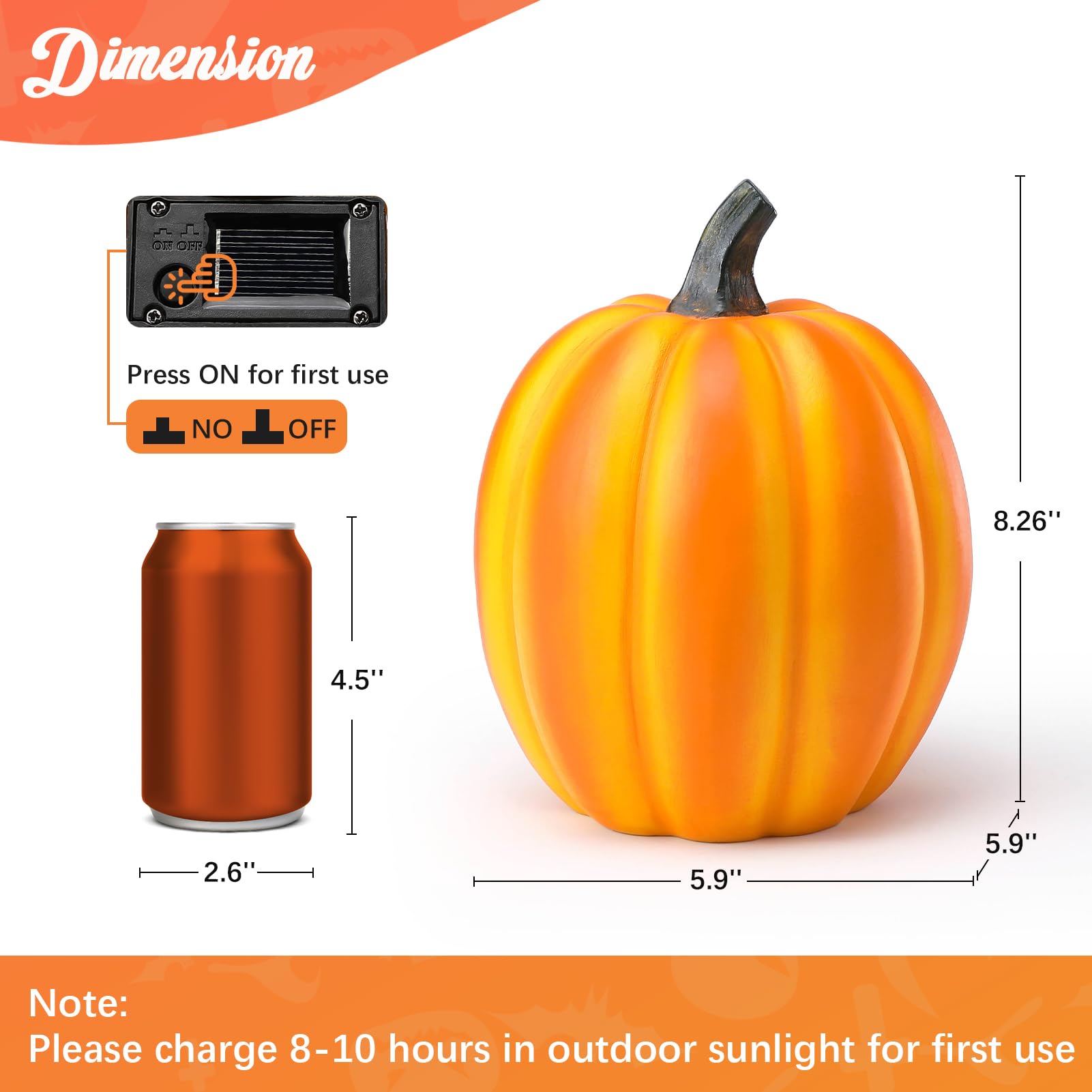 Halloween Pumpkin Garden Decor Statue with Solar Light 8.26''