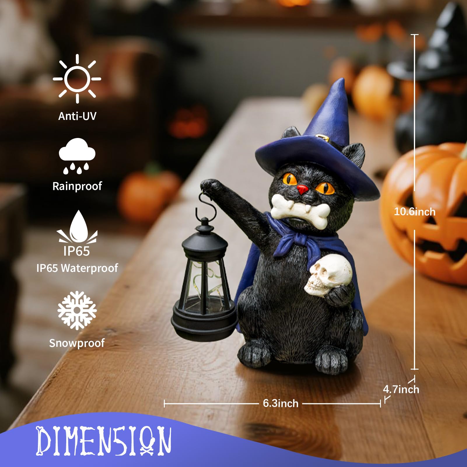 Halloween Black Cat Spooky Garden Decor Statue with Solar Light 10.6‘’