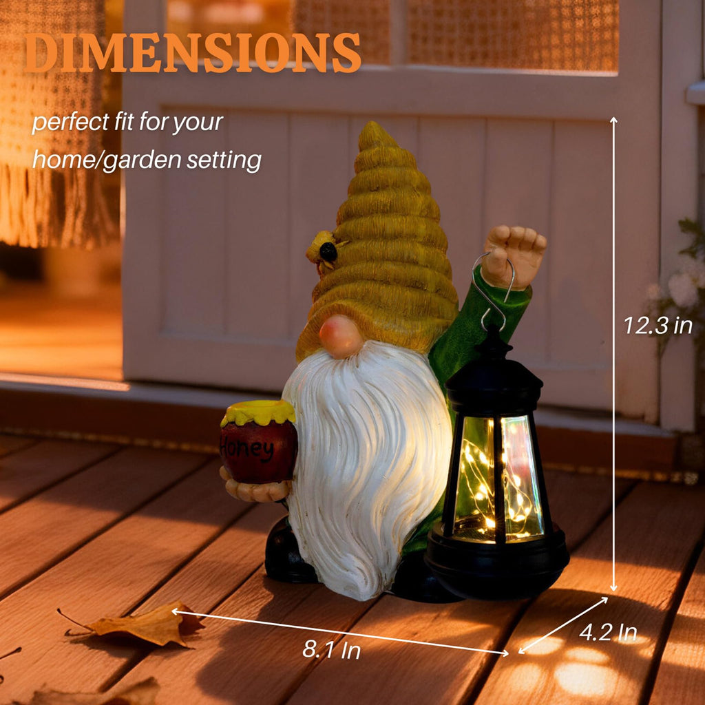 Honey Gnome Garden Decor Statue with Solar Light 12.3‘’
