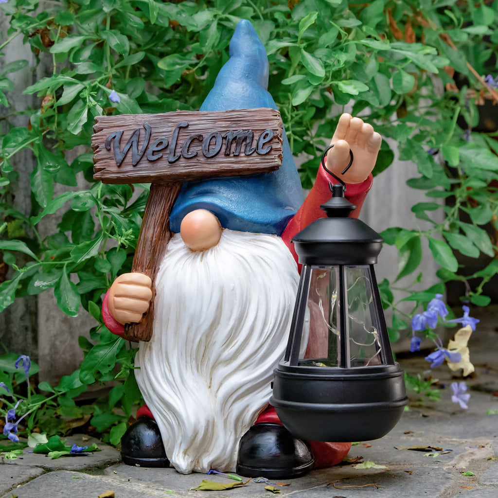 Welcome sign Gnome Garden Decor Statue with Solar Light 10.6‘’