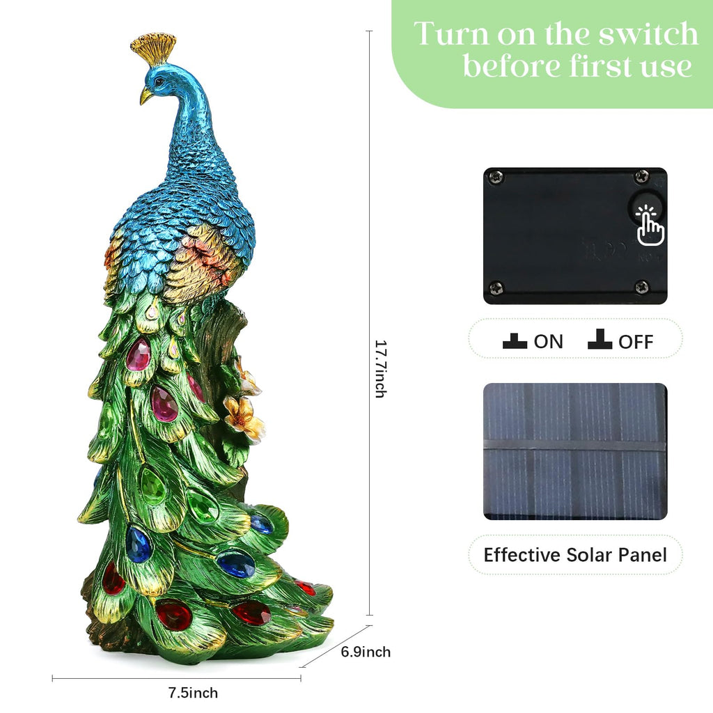 Peacock Garden Decor Statue with Solar Light 17.7‘’