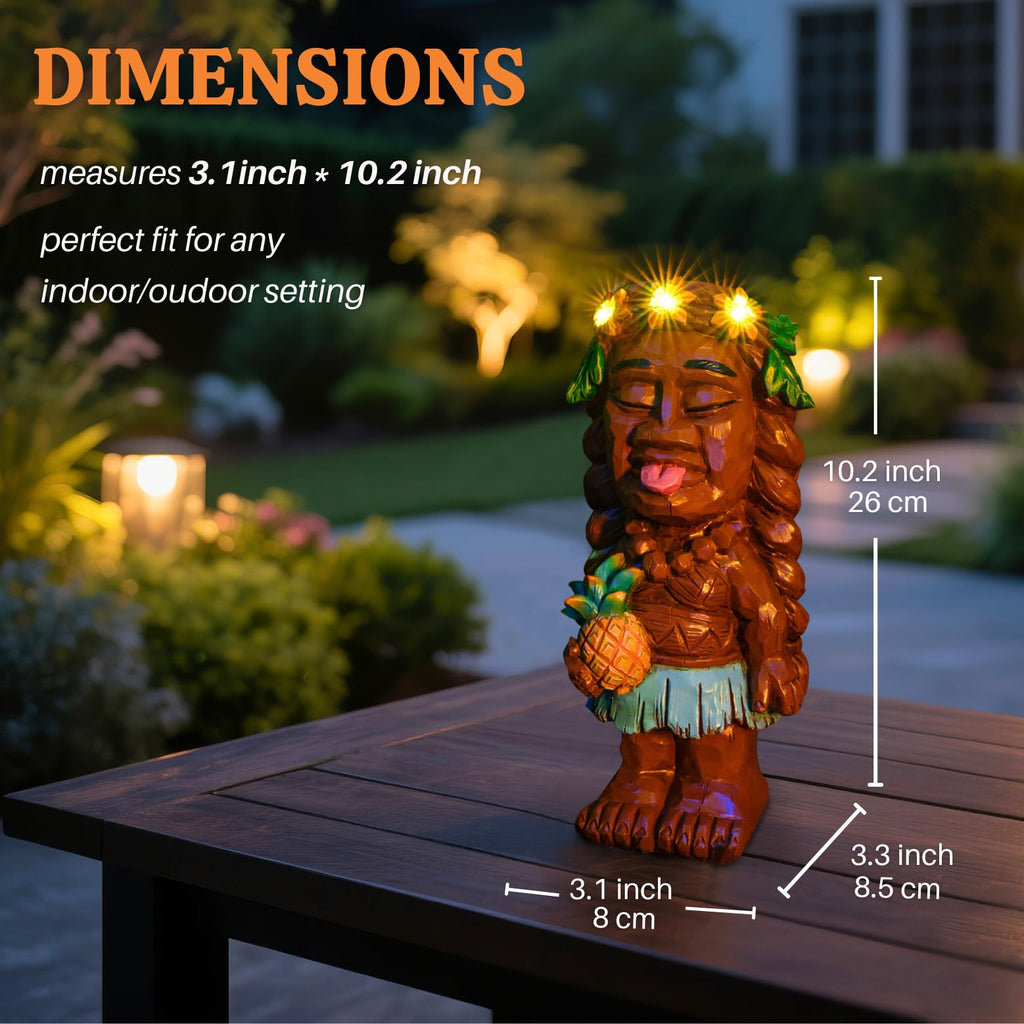 Tiki Girl Garden Decor Statue with Solar Light 10.2''