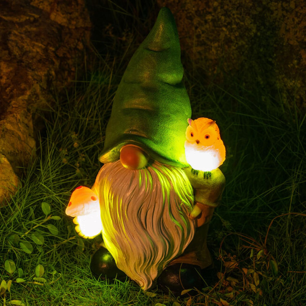 Owl Gnome Garden Decor Statue with Solar Light 11‘’