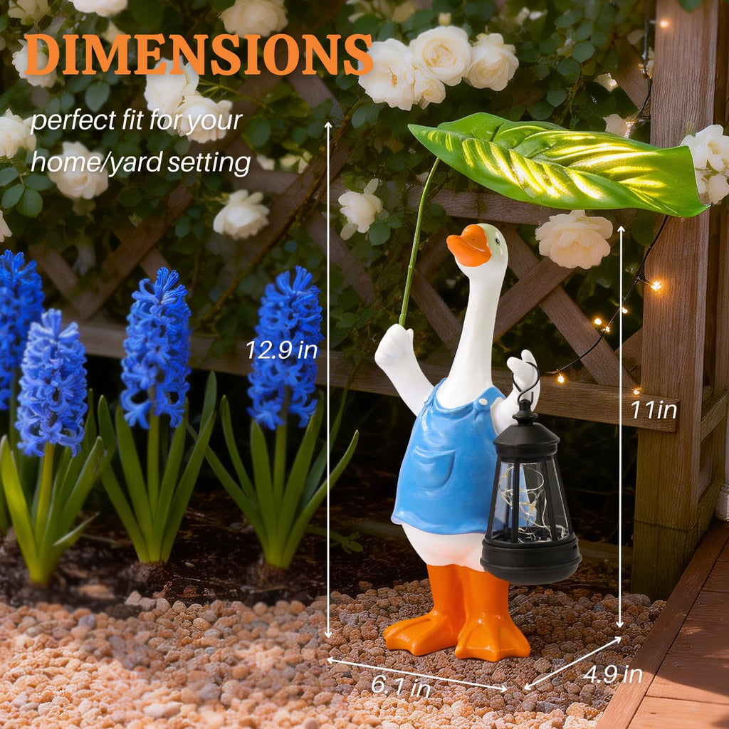 Flower Leaf Goose Garden Decor Statue with Solar Light 12.9‘’