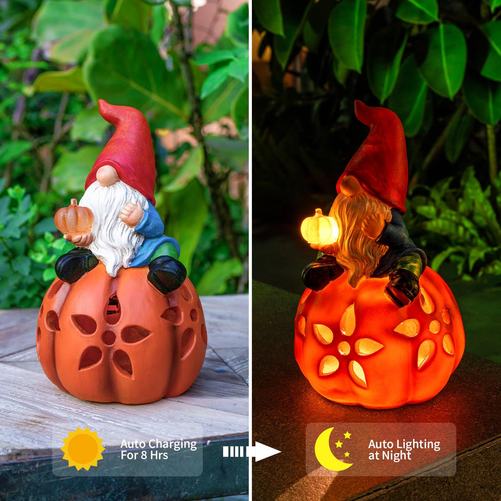 Pumpkin Gnome Garden Decor Statue with Solar Light 8‘’