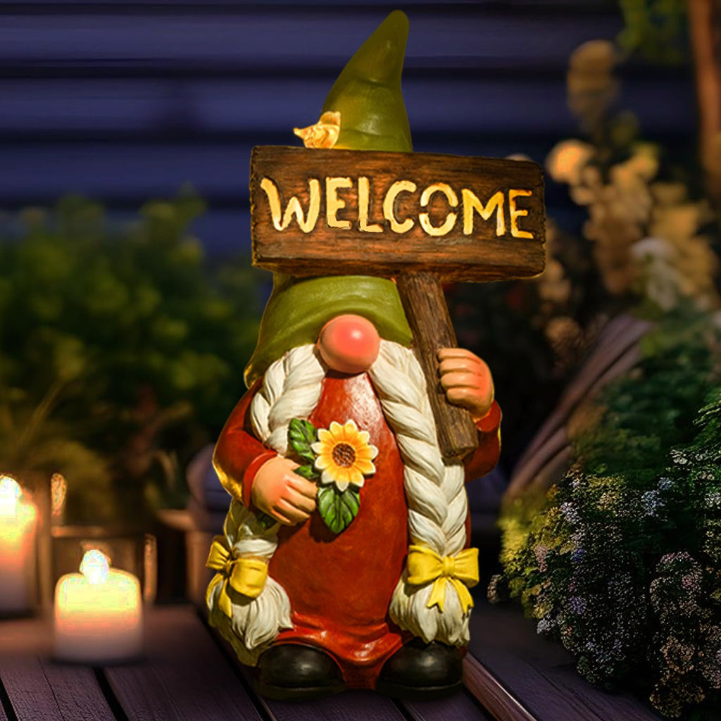 Lady Large Sign Gnome Garden Decor Statue with Solar Light 22‘’