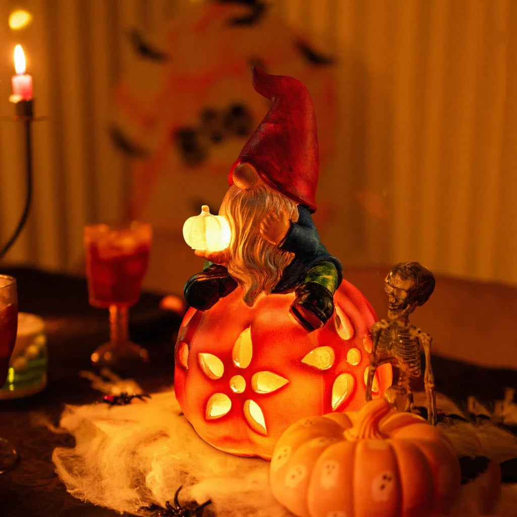 Pumpkin Gnome Garden Decor Statue with Solar Light 8‘’