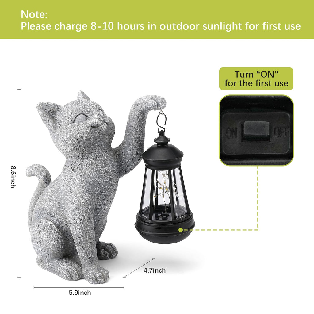 Cat Garden Decor Statue with Solar Light 8.6''