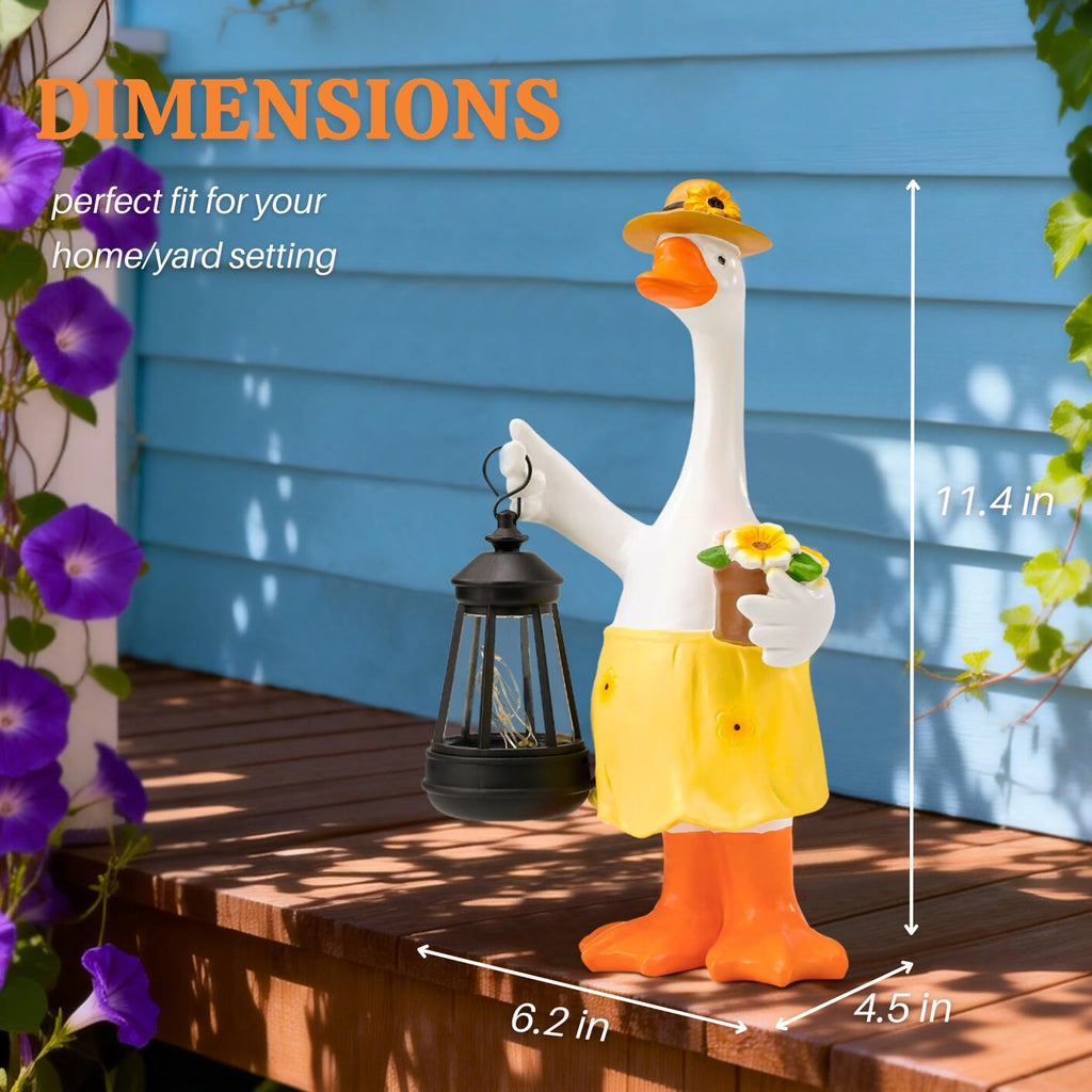 Flower Leaf Goose Garden Decor Statue with Solar Light 12.9‘’
