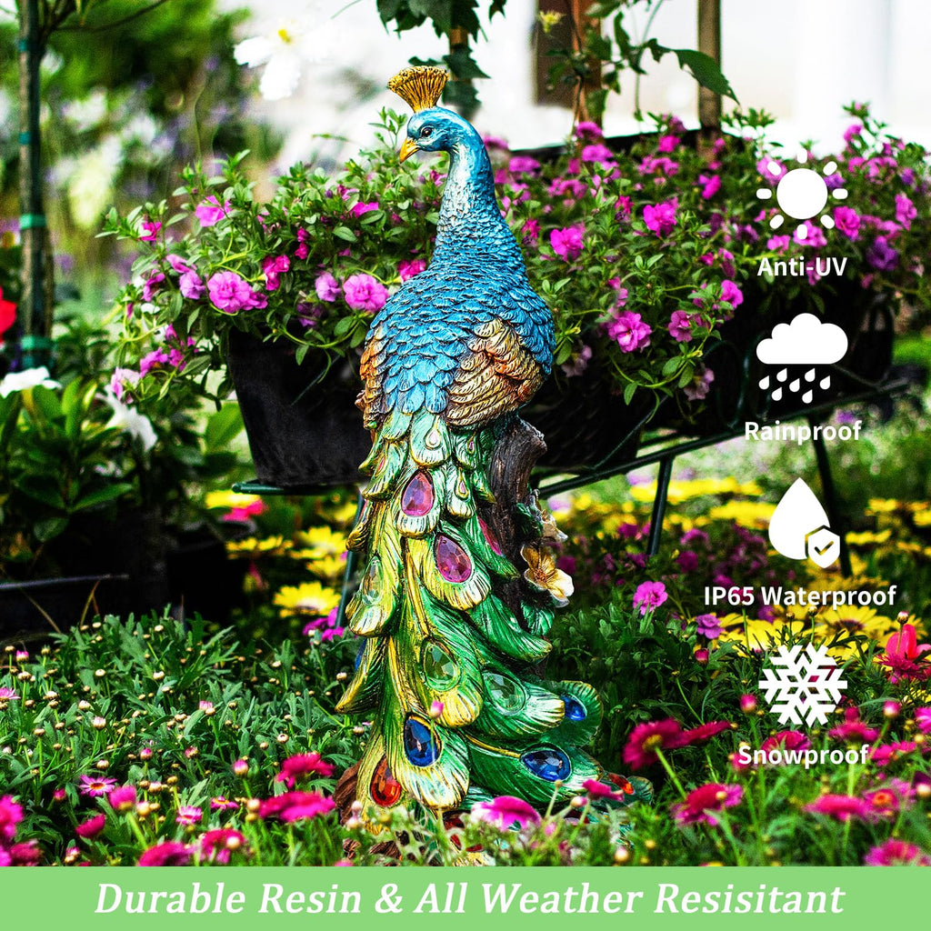 Peacock Garden Decor Statue with Solar Light 17.7‘’