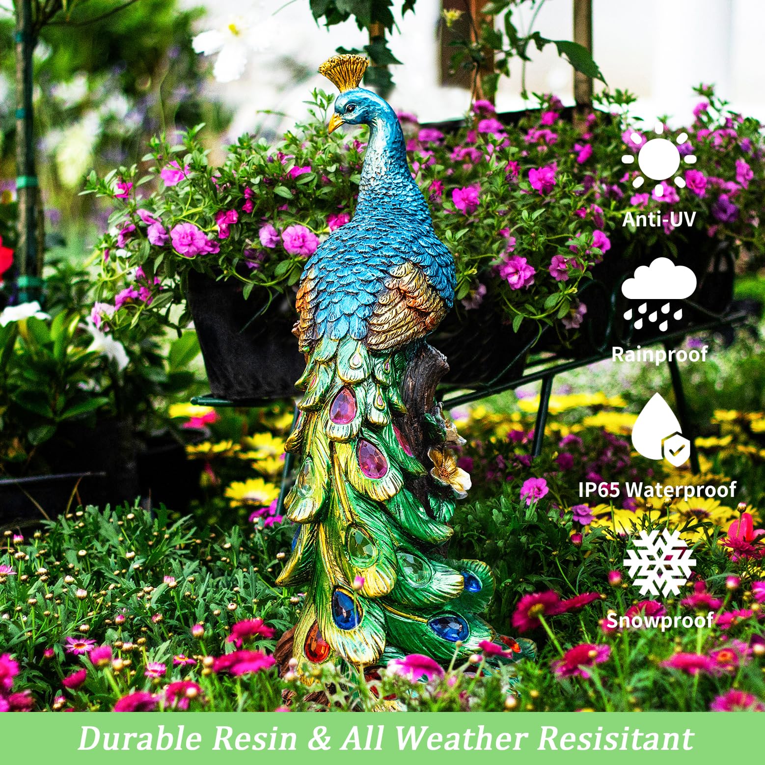 Peacock Garden Decor Statue with Solar Light 17.7‘’