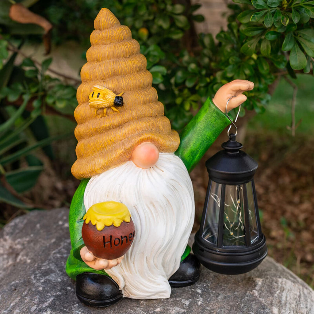 Honey Gnome Garden Decor Statue with Solar Light 12.3‘’