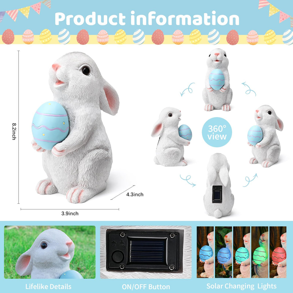 Easter Rabbit Garden Decor Statue with Solar Light 8.2''