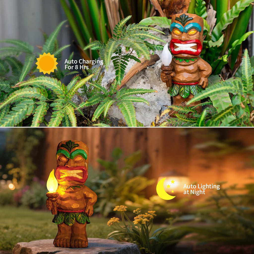 Tiki Man Garden Decor Statue with Solar Light 10.2‘’