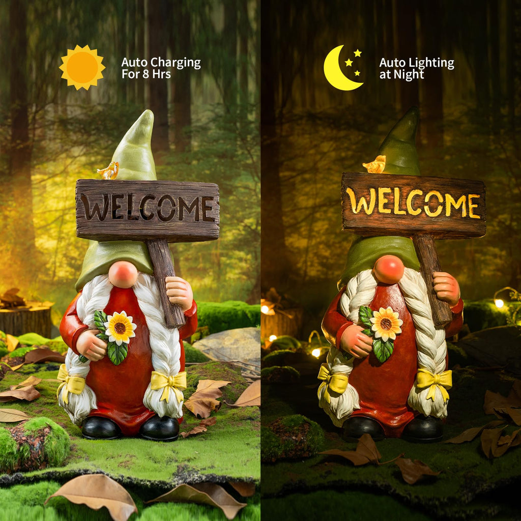 Lady Large Sign Gnome Garden Decor Statue with Solar Light 22‘’