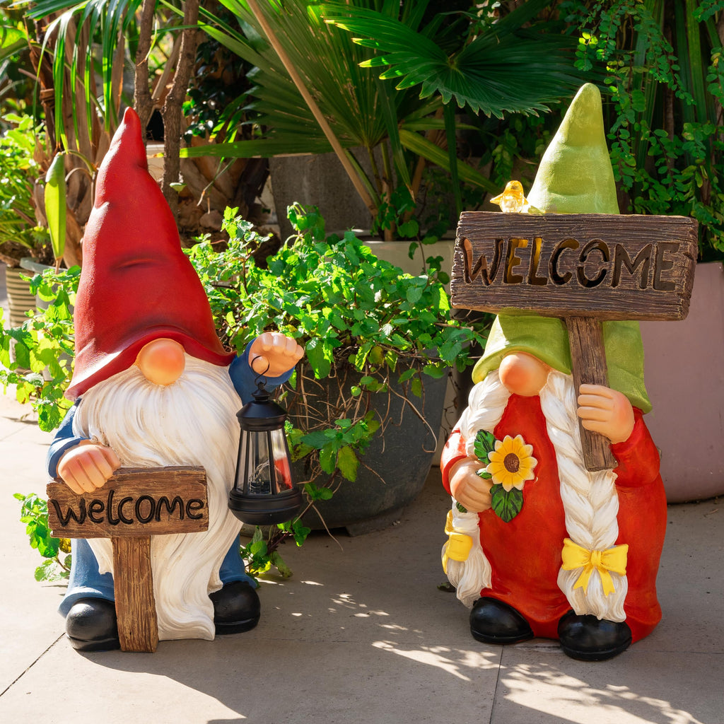 Lady Large Sign Gnome Garden Decor Statue with Solar Light 22‘’