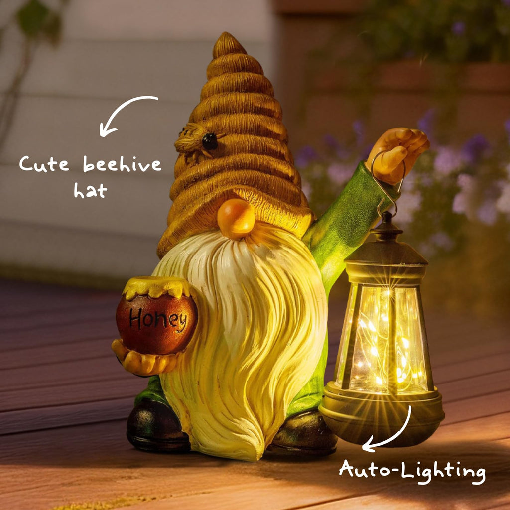 Honey Gnome Garden Decor Statue with Solar Light 12.3‘’