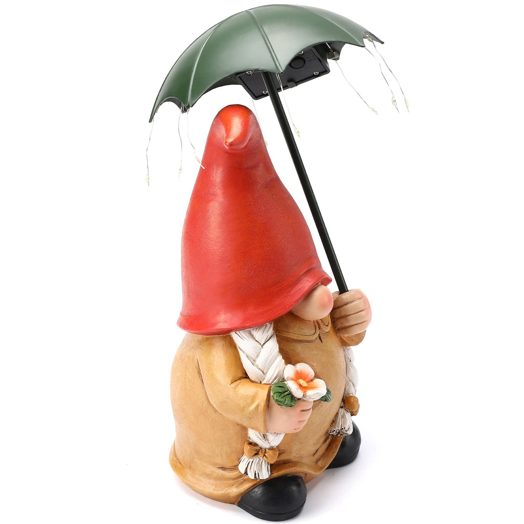 Greeen Umbrella Lady Gnome Garden Decor Statue Solar Light 9.9''