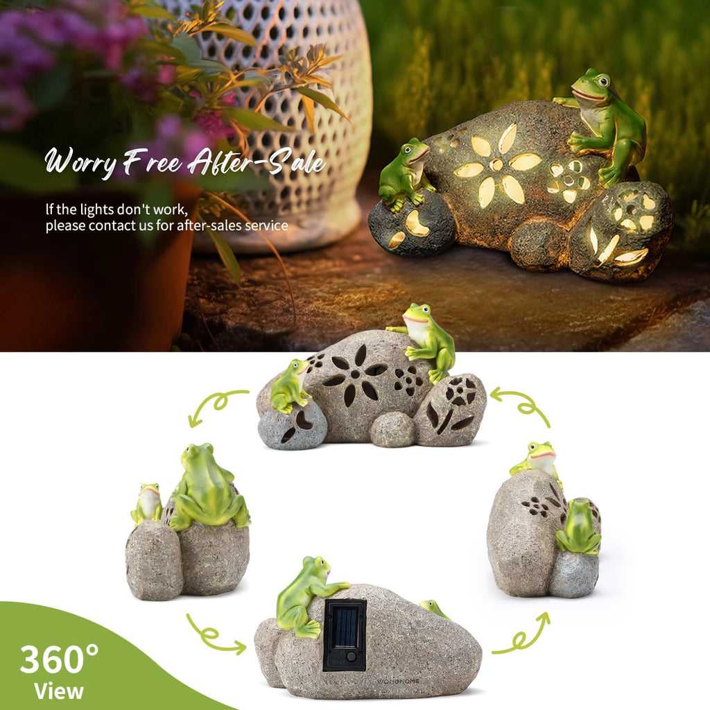 Frogs Stone Garden Decor Statue with Solar Light