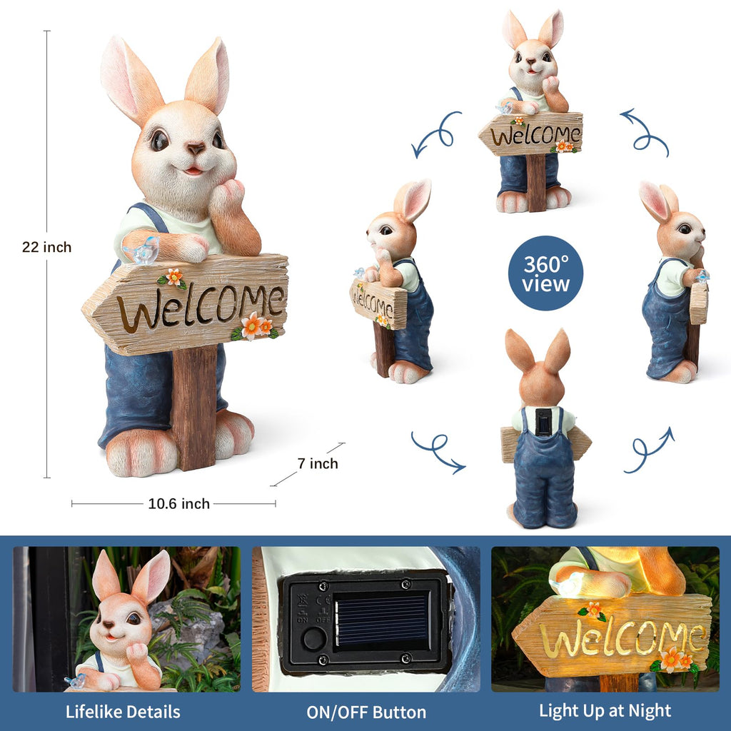 Rabbit Garden Decor Statue Large with Solar Light 22''