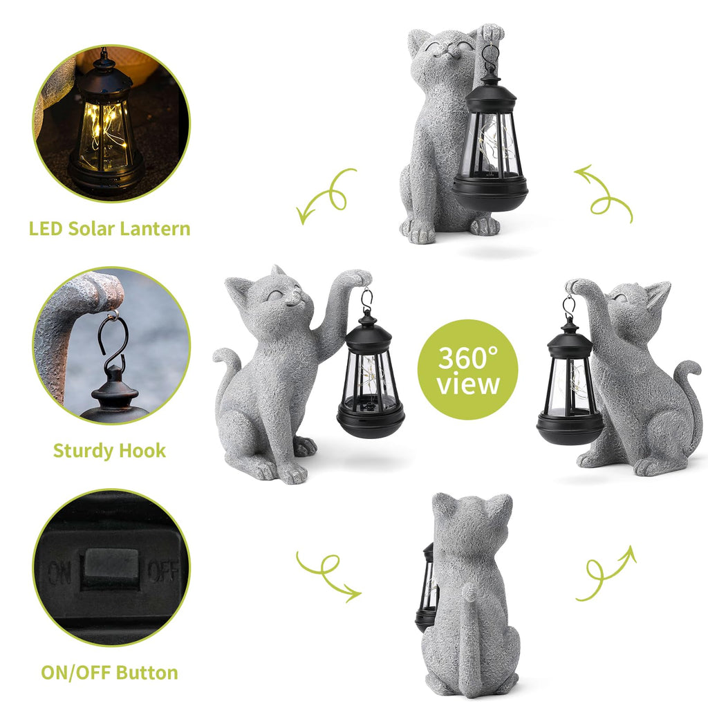 Cat Garden Decor Statue with Solar Light 8.6''
