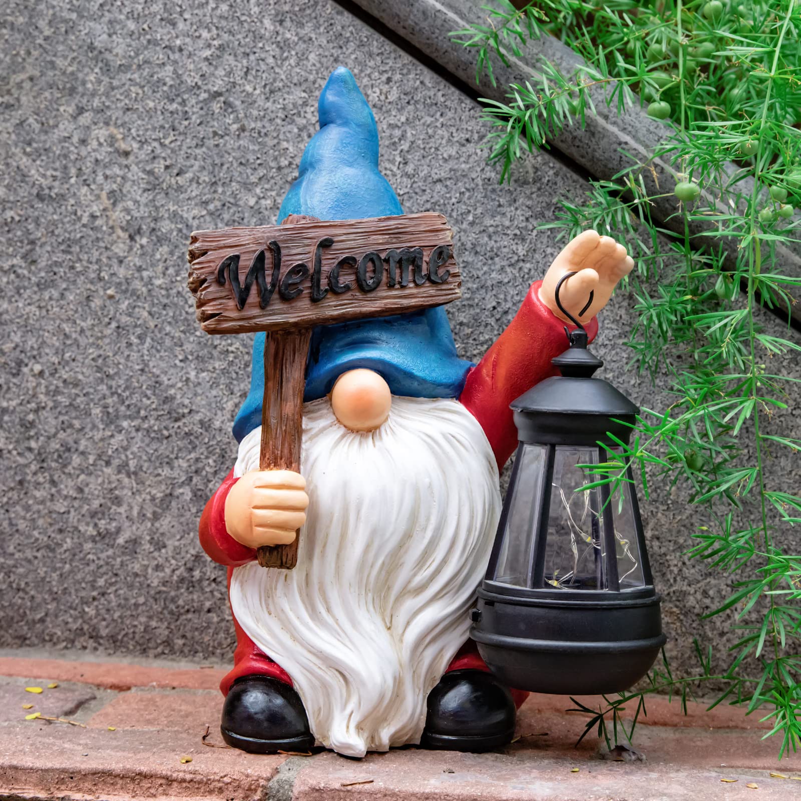 Large sign Gnome Garden Decor Statue with Solar Light 17.5‘’