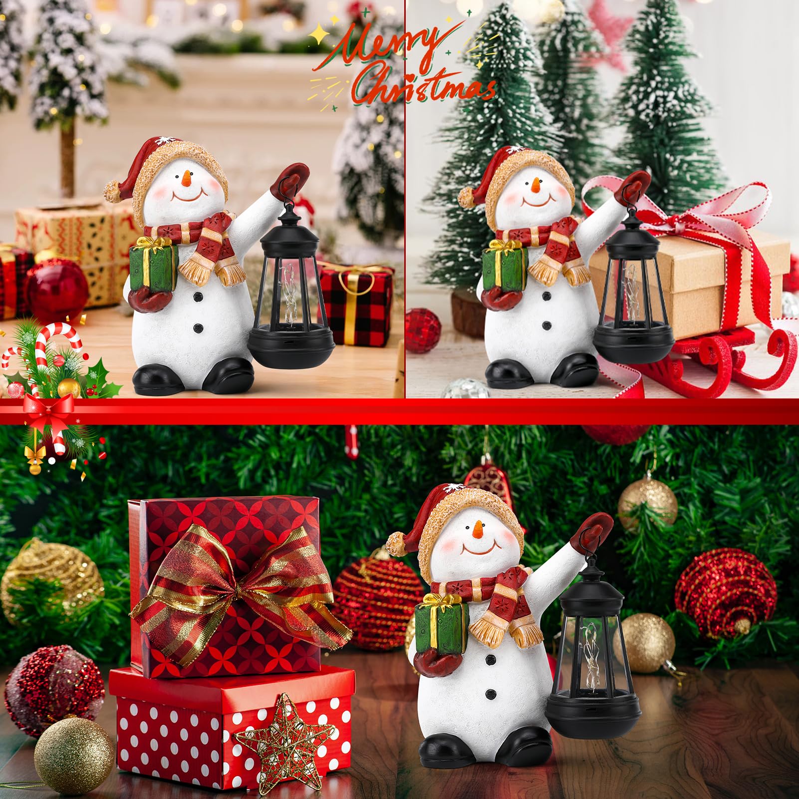 Christmas Snowman Garden Decor Statue with Solar Light