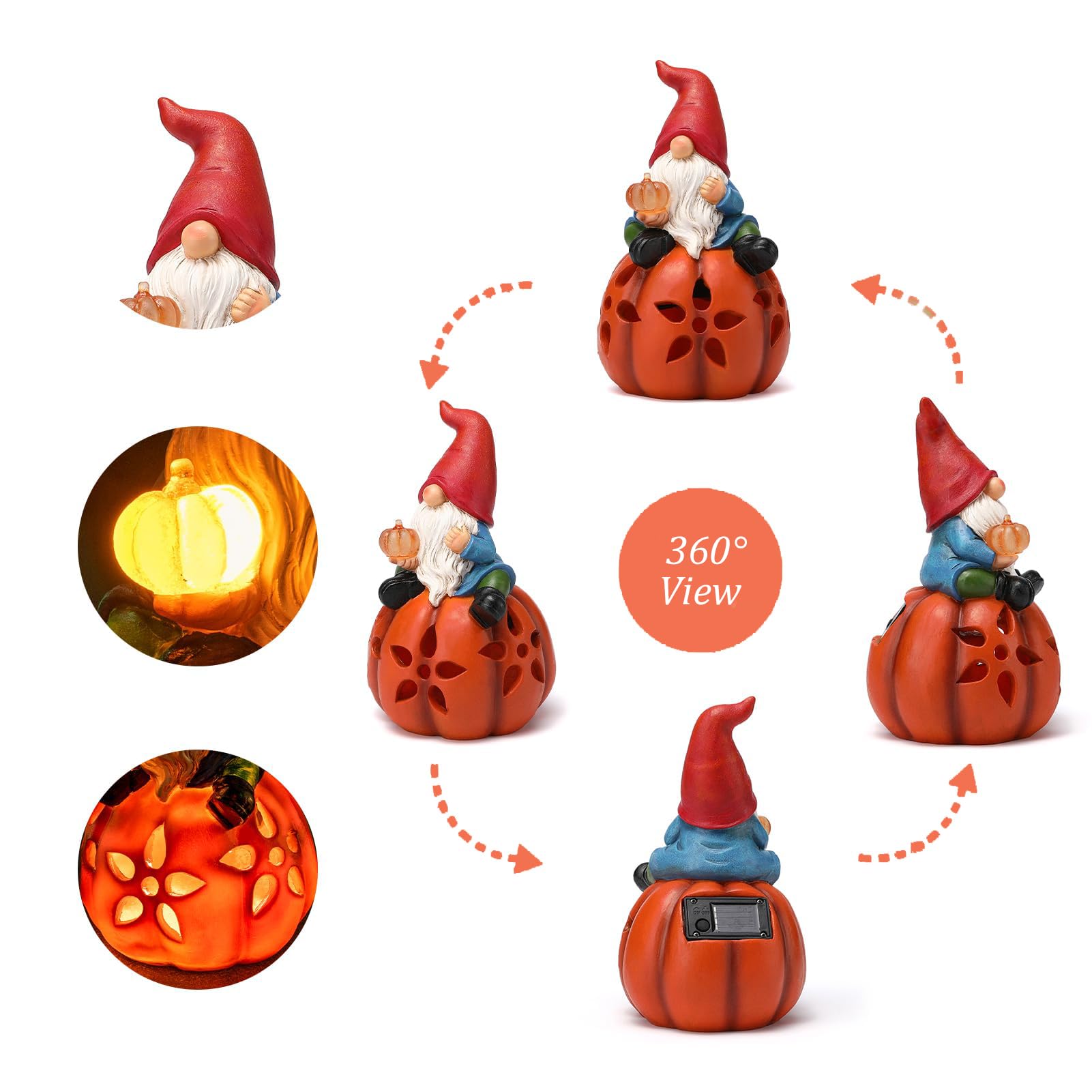 Pumpkin Gnome Garden Decor Statue with Solar Light 8‘’