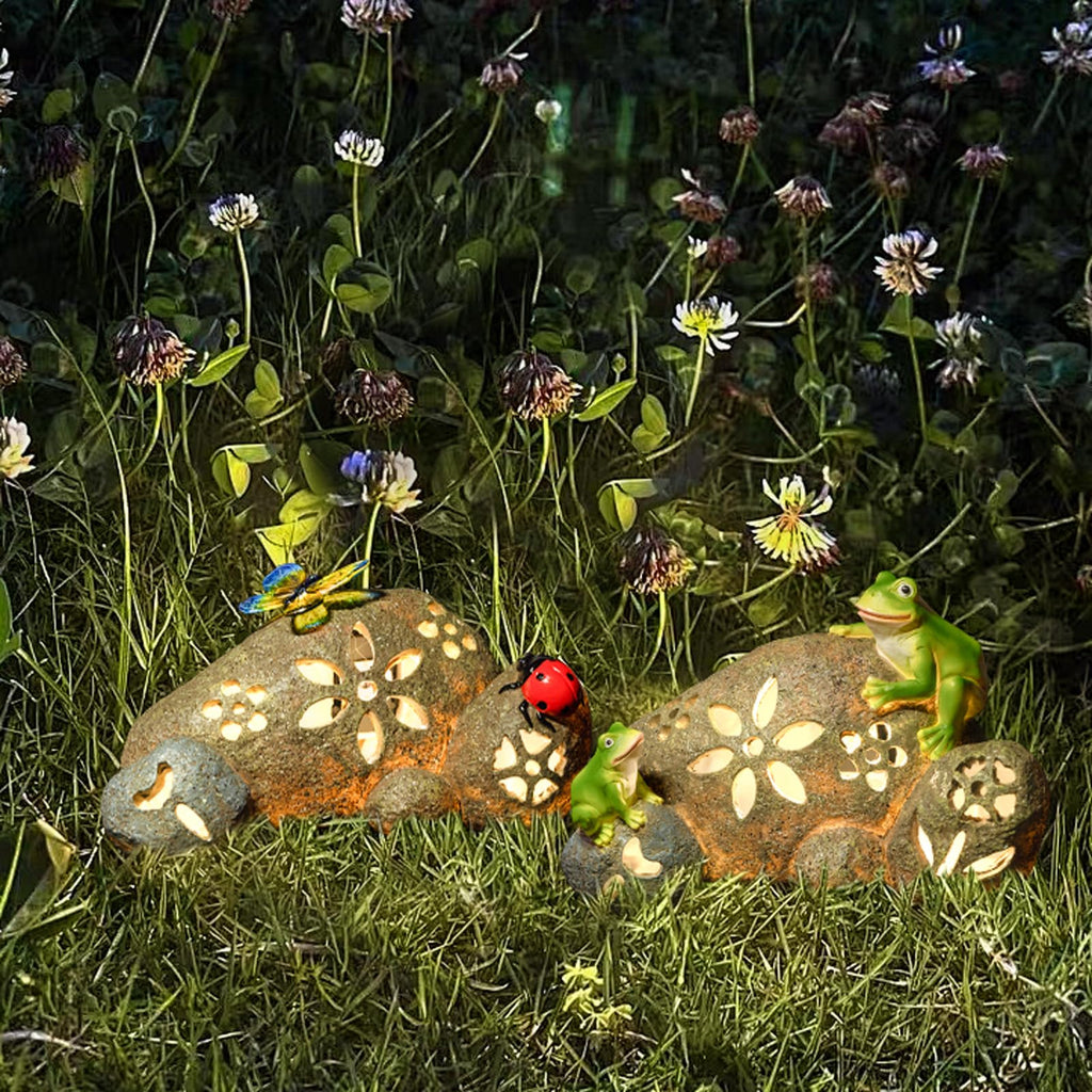 Frogs Stone Garden Decor Statue with Solar Light