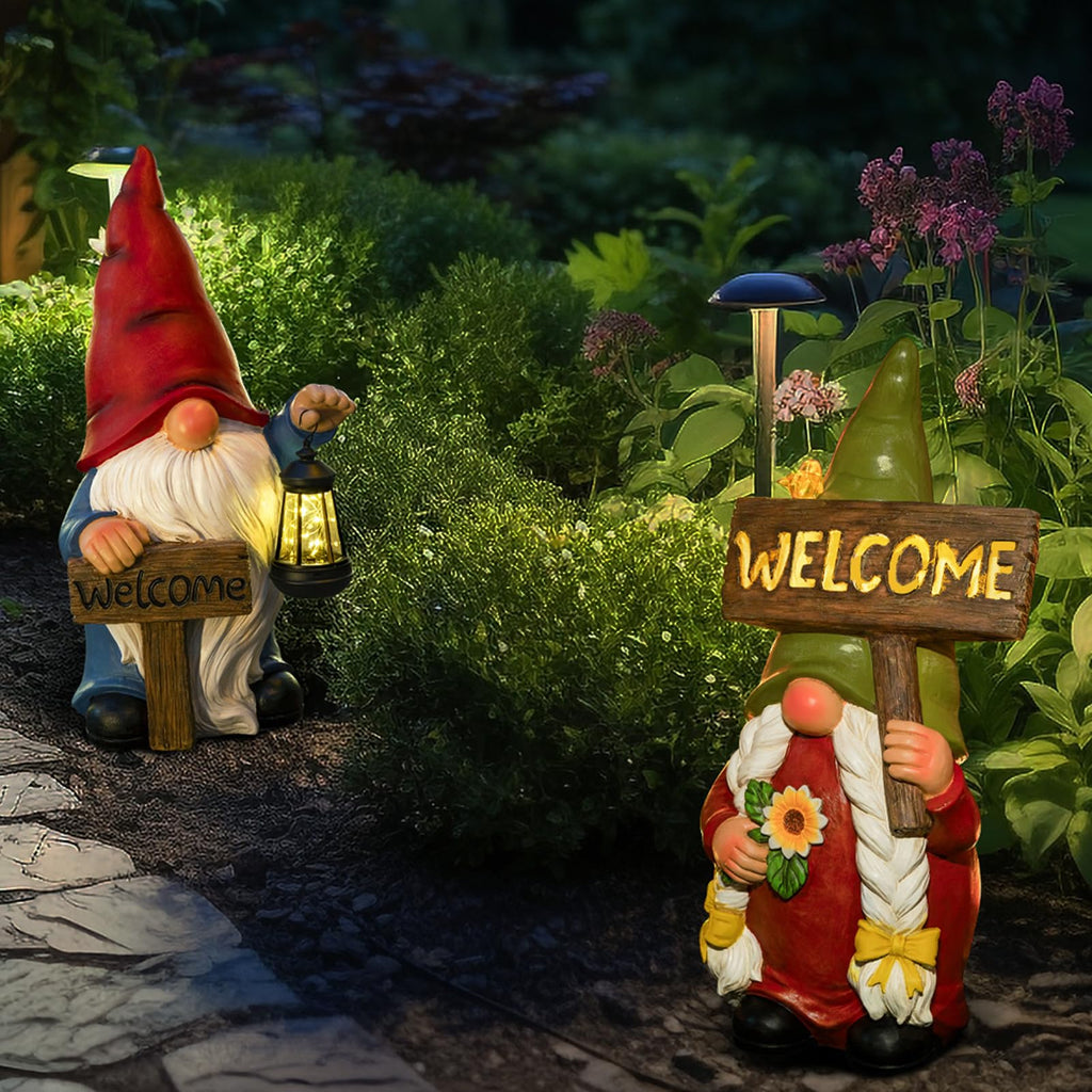 Lady Large Sign Gnome Garden Decor Statue with Solar Light 22‘’