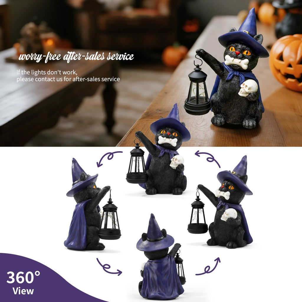 Halloween Black Cat Spooky Garden Decor Statue with Solar Light 10.6‘’