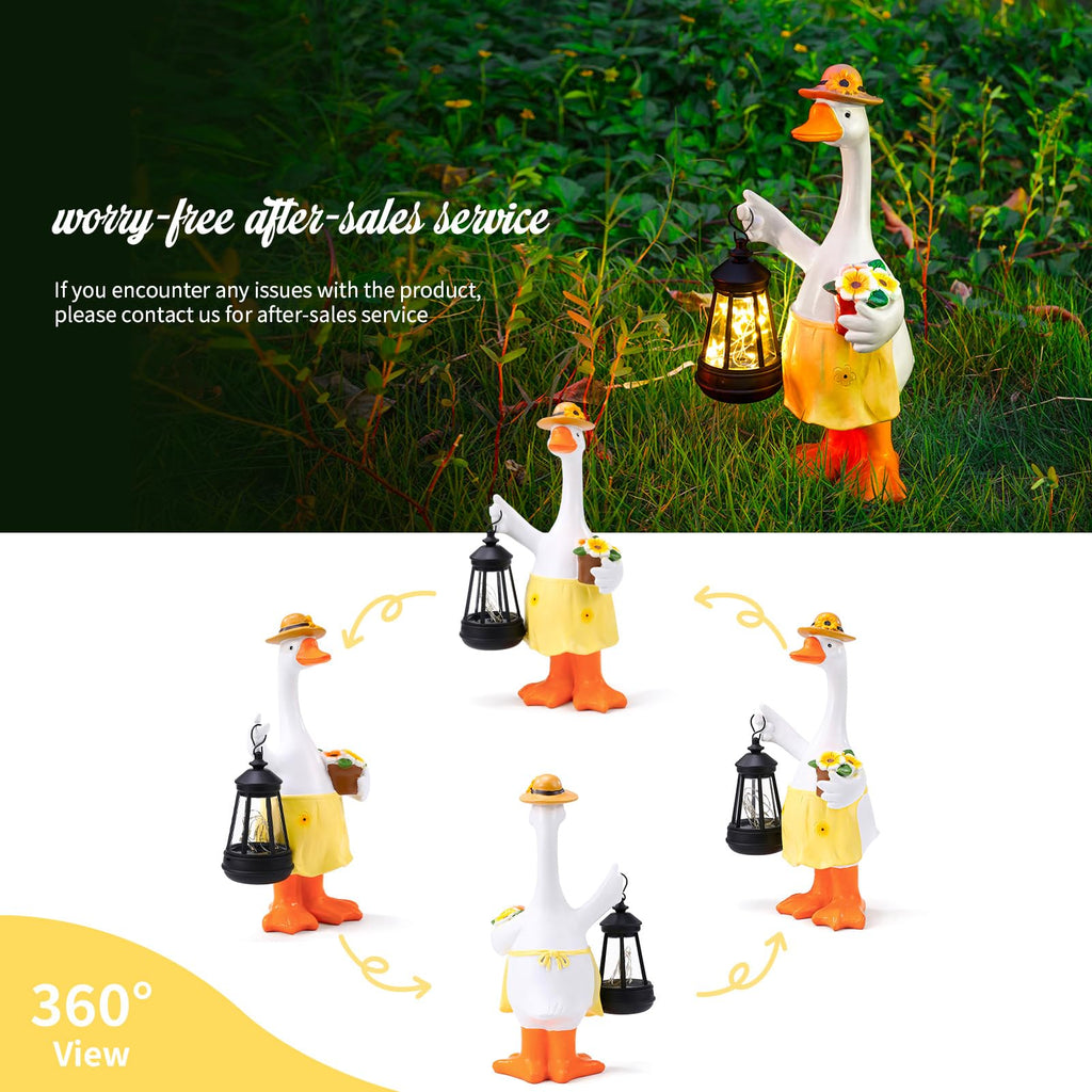 Flower Leaf Goose Garden Decor Statue with Solar Light 12.9‘’