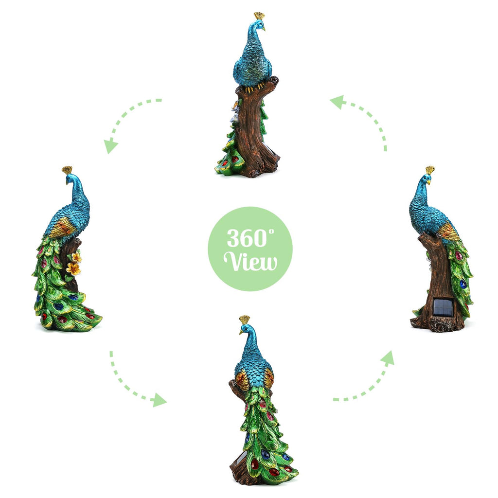 Peacock Garden Decor Statue with Solar Light 17.7‘’