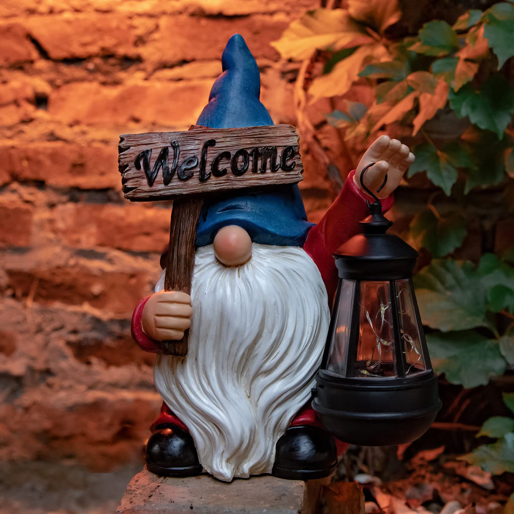 Welcome sign Gnome Garden Decor Statue with Solar Light 10.6‘’