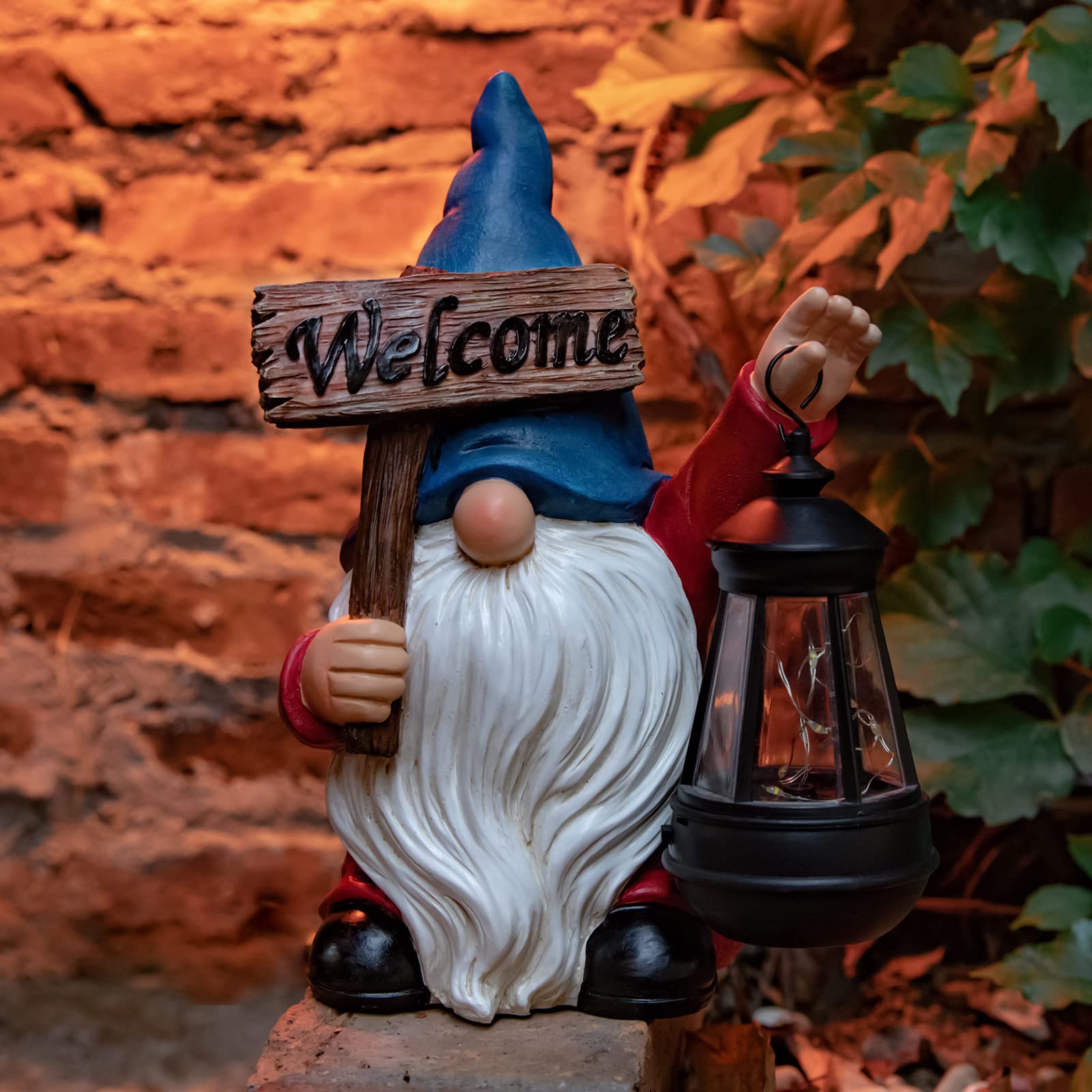Welcome sign Gnome Garden Decor Statue with Solar Light 10.6‘’