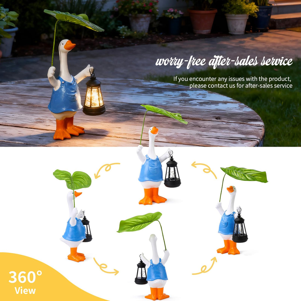 Flower Leaf Goose Garden Decor Statue with Solar Light 12.9‘’