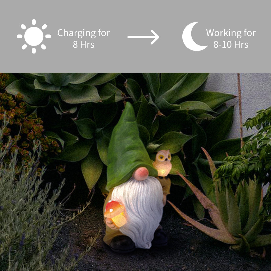 Owl Gnome Garden Decor Statue with Solar Light 11‘’