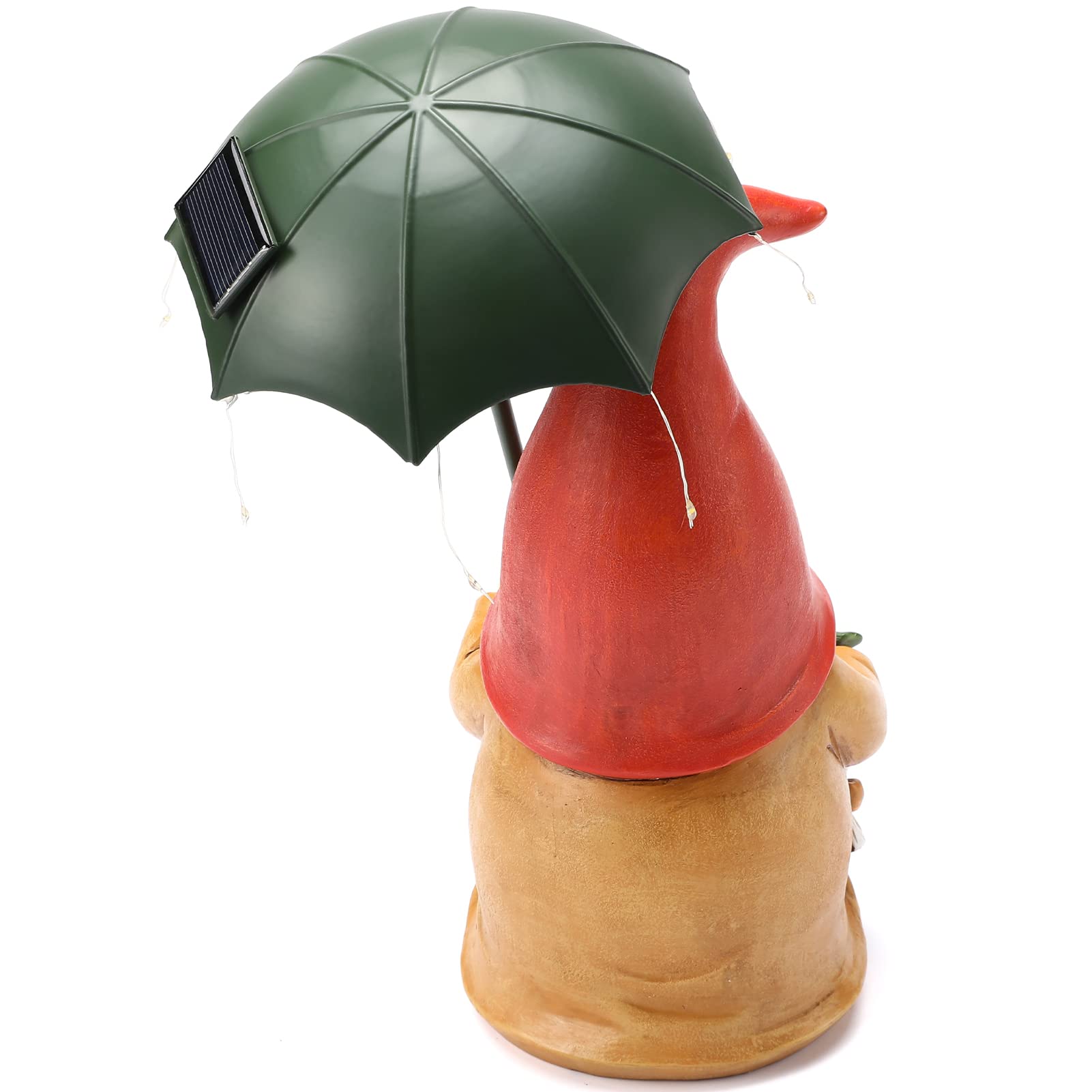 Greeen Umbrella Lady Gnome Garden Decor Statue Solar Light 9.9''