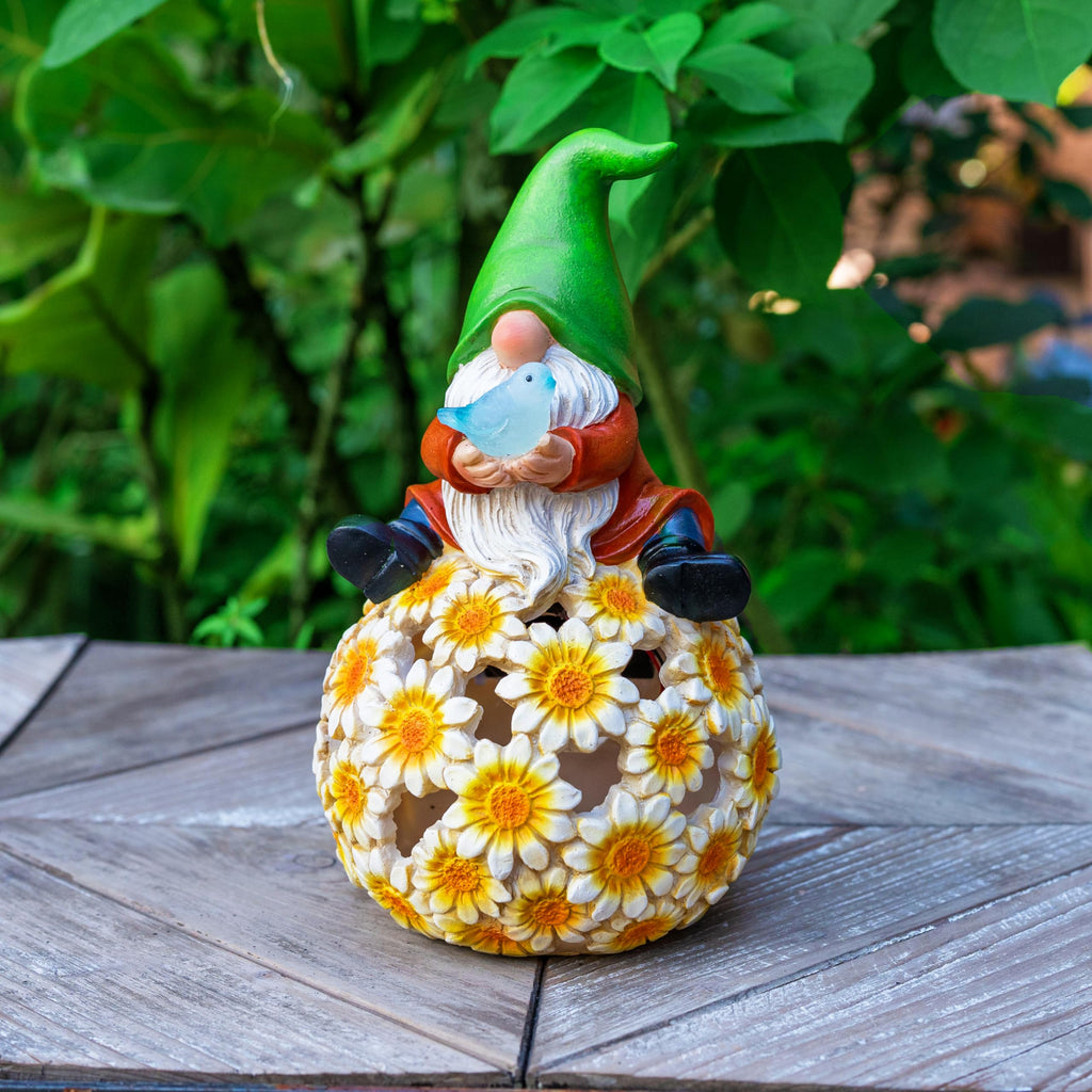 Flower Gnome Garden Decor Statue with Solar Light 6.6‘’