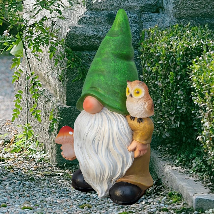Owl Gnome Garden Decor Statue with Solar Light 11‘’