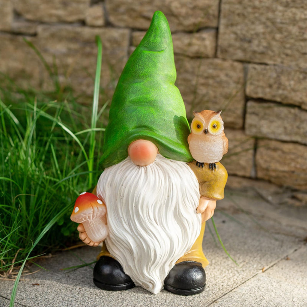 Owl Gnome Garden Decor Statue with Solar Light 11‘’
