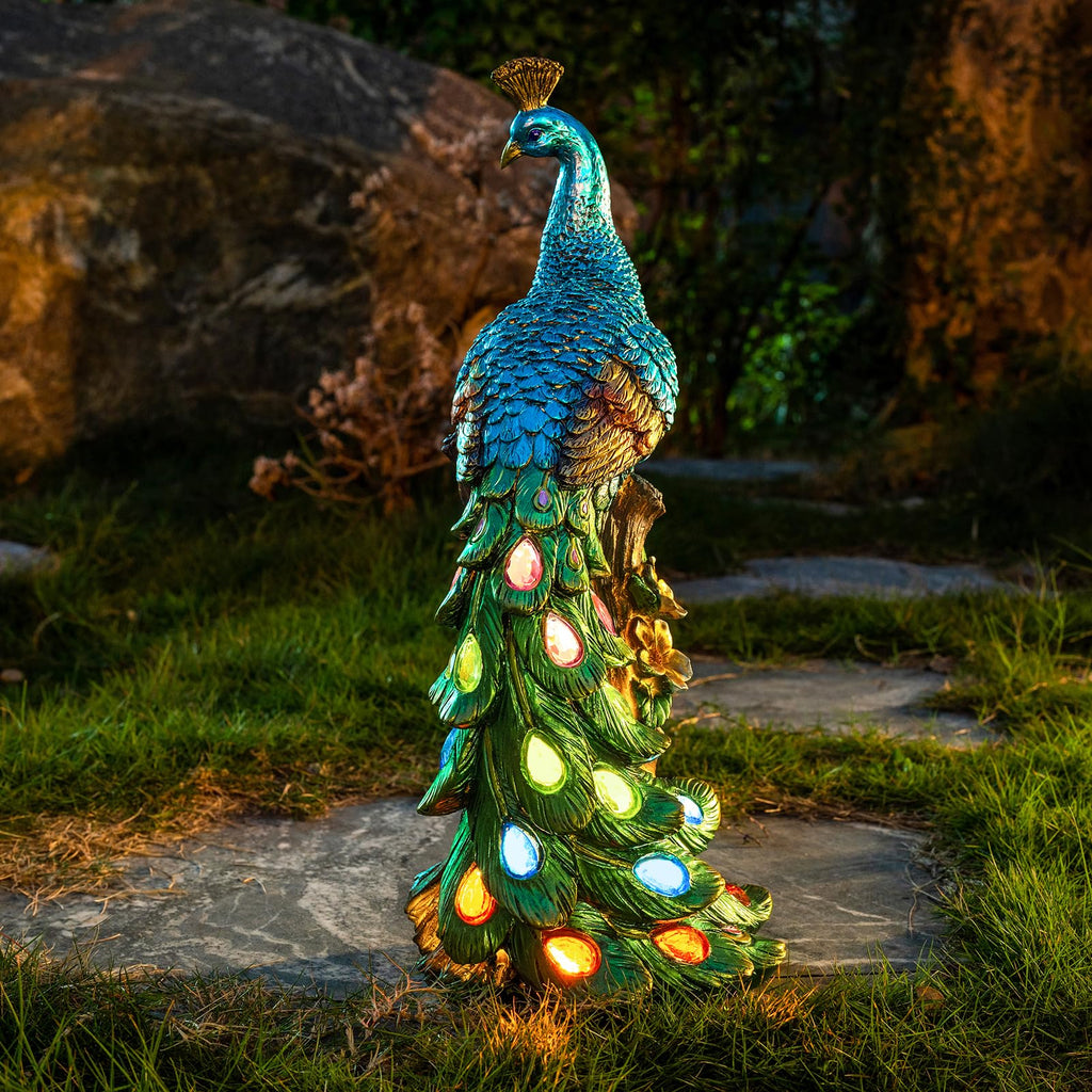 Peacock Garden Decor Statue with Solar Light 17.7‘’