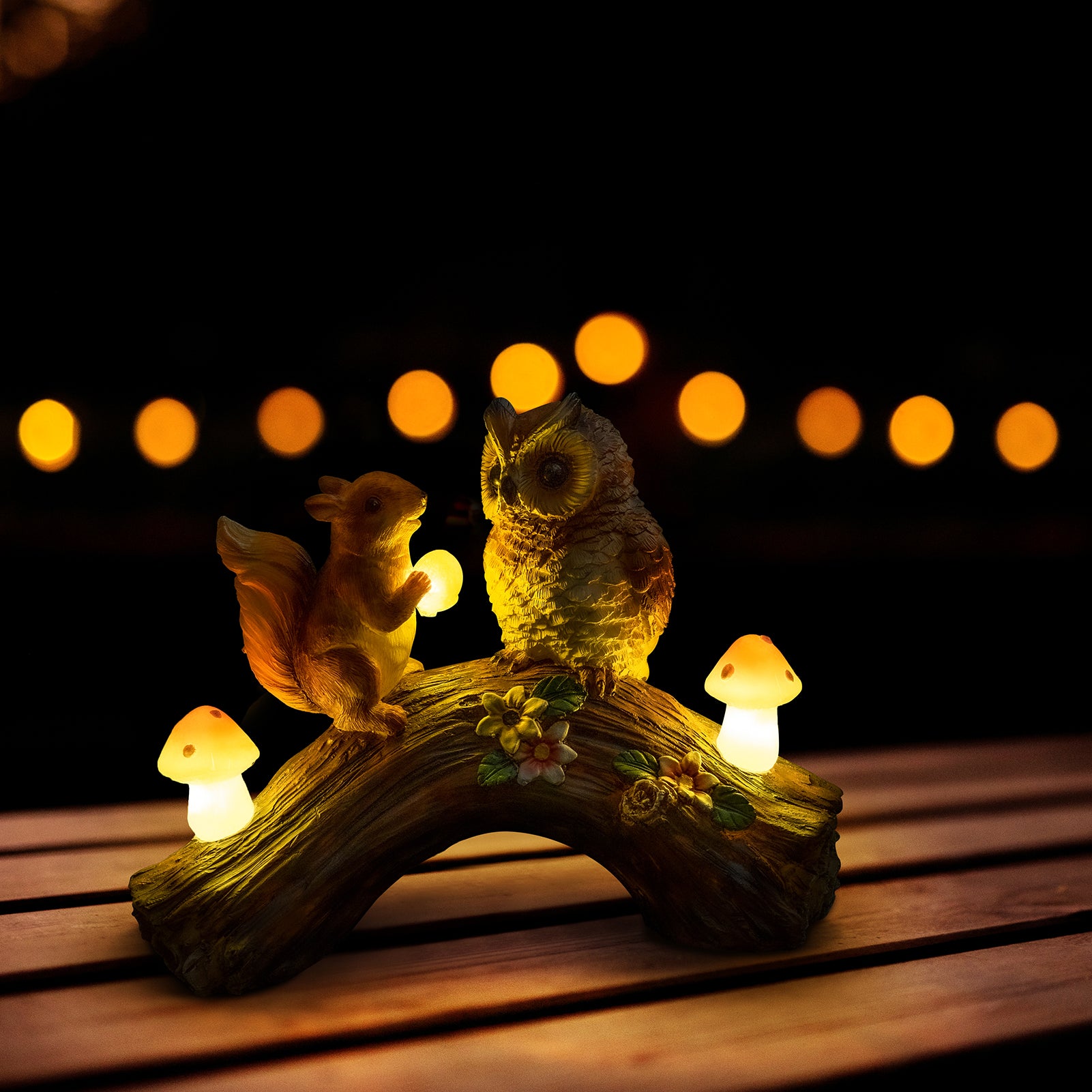 Owl Squirrel Garden Decor Statue with Solar Light